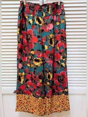 Fabulous Vintage Designer Annie Pinkerton Silk Wide Leg Pants, Wild Bohemian, M